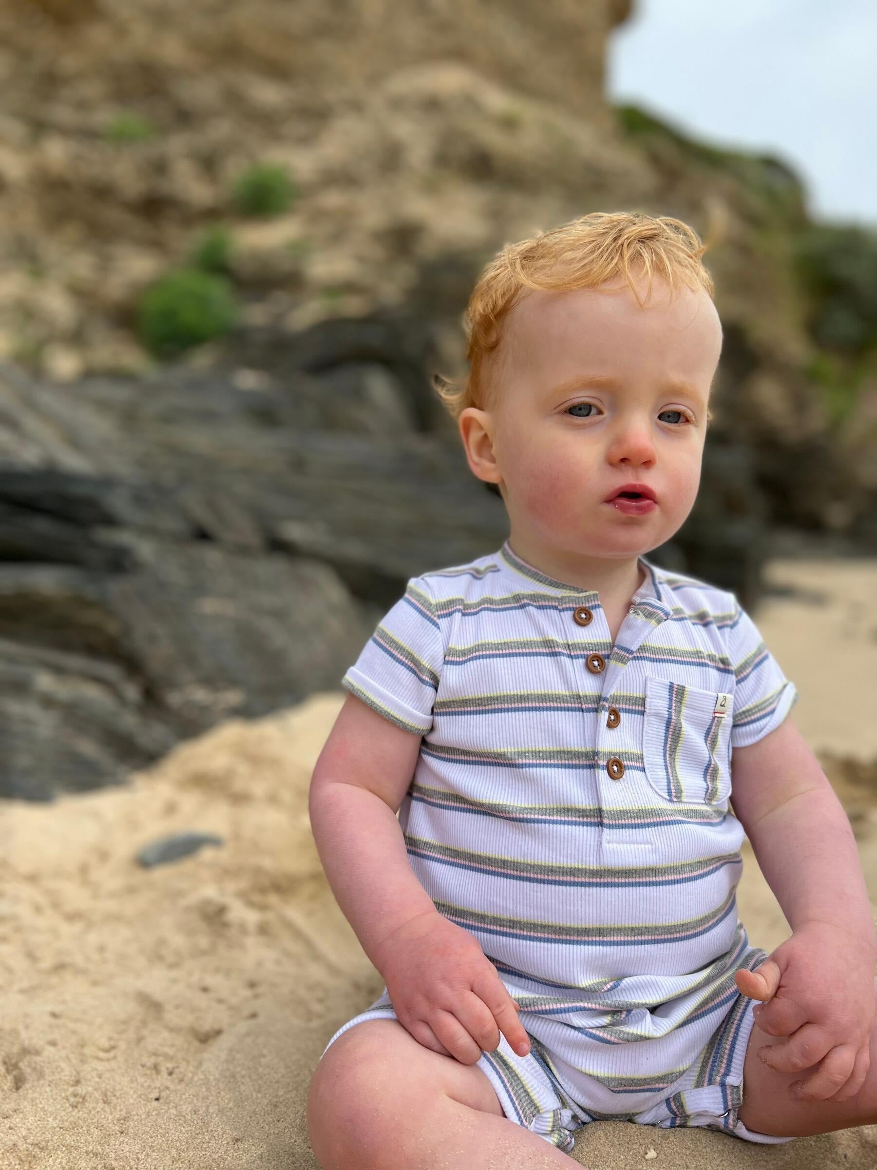 Baby striped romper lifestyle