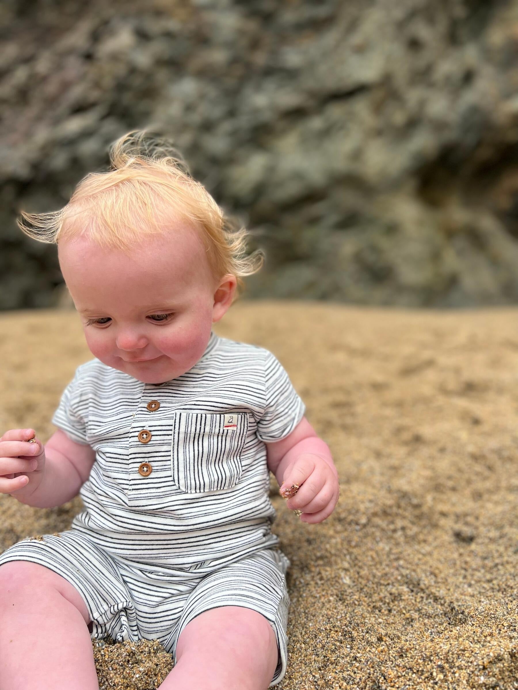 baby romper black striped lifestyle