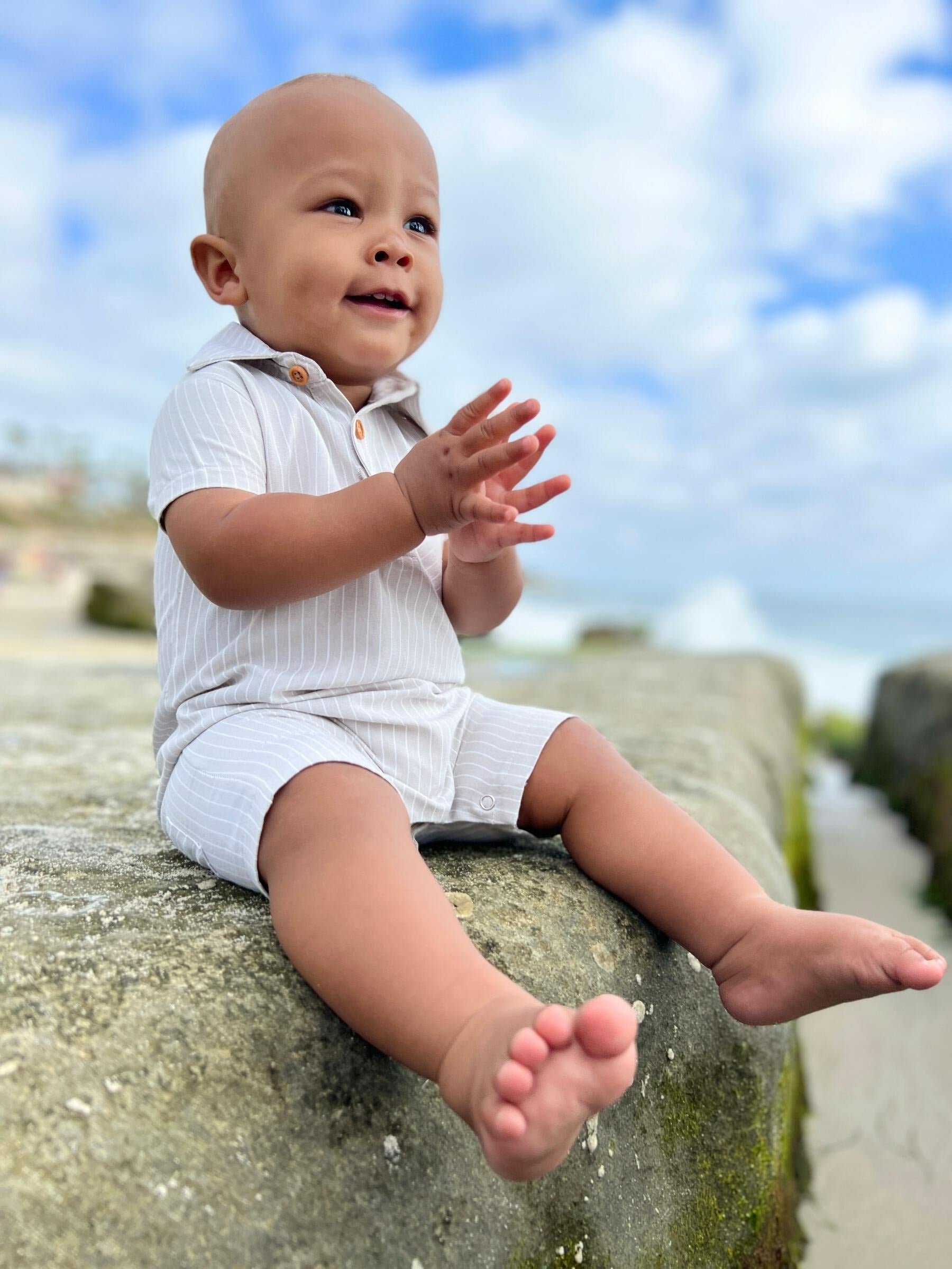 baby gray romper lifestyle