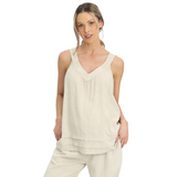 Maternity Sleeveless Linen Top - Beige