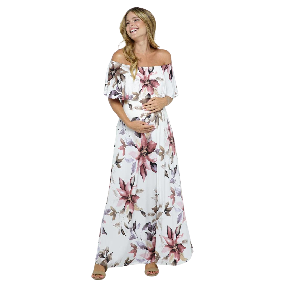 floral off shoulder maxi