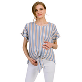 Striped Ruffle Sleeve Maternity Blouse