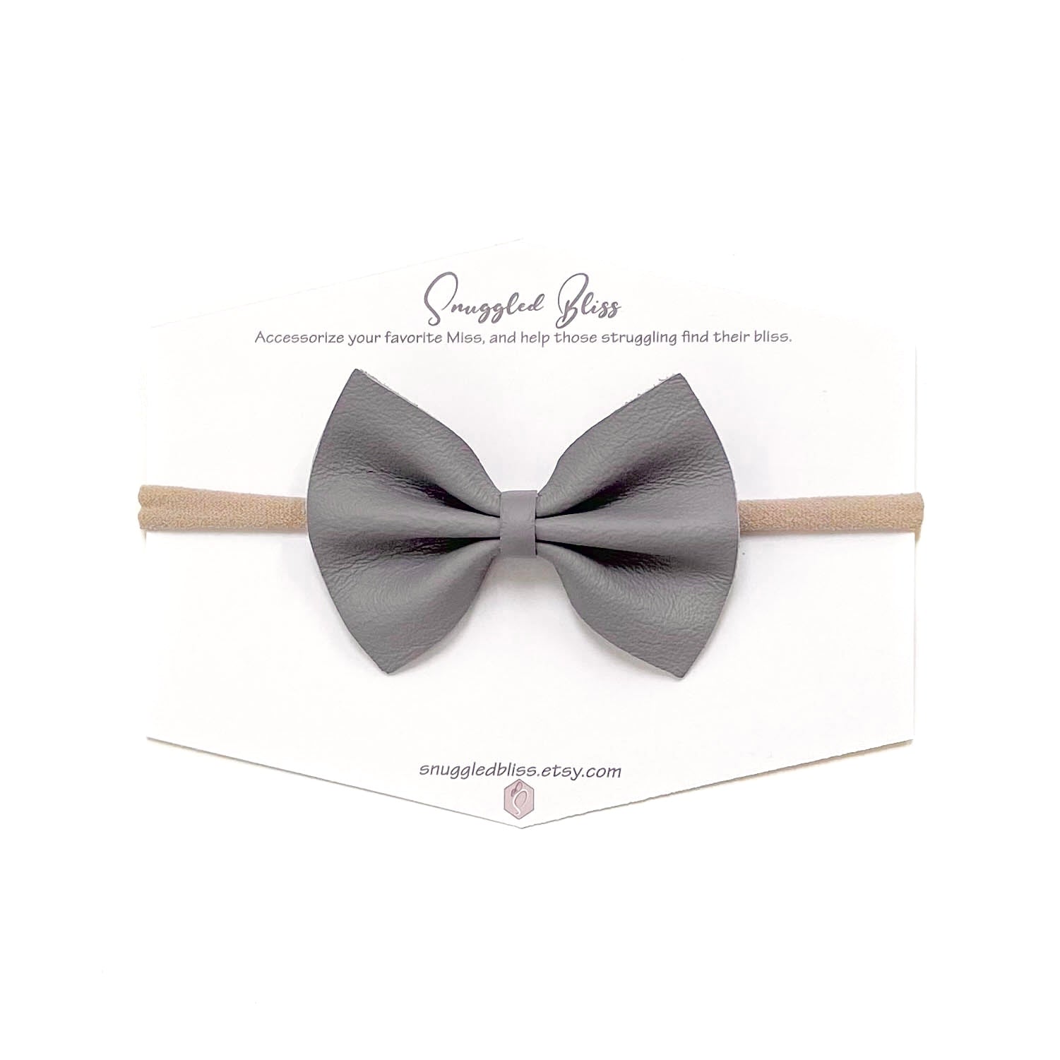 Leather Bow Headband - Gray