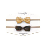 Leather Bow Baby Headband - Set of 2 - Brown & Floral