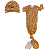 Bamboo Gown and Hat Newborn Gift Set-Mustard Floral