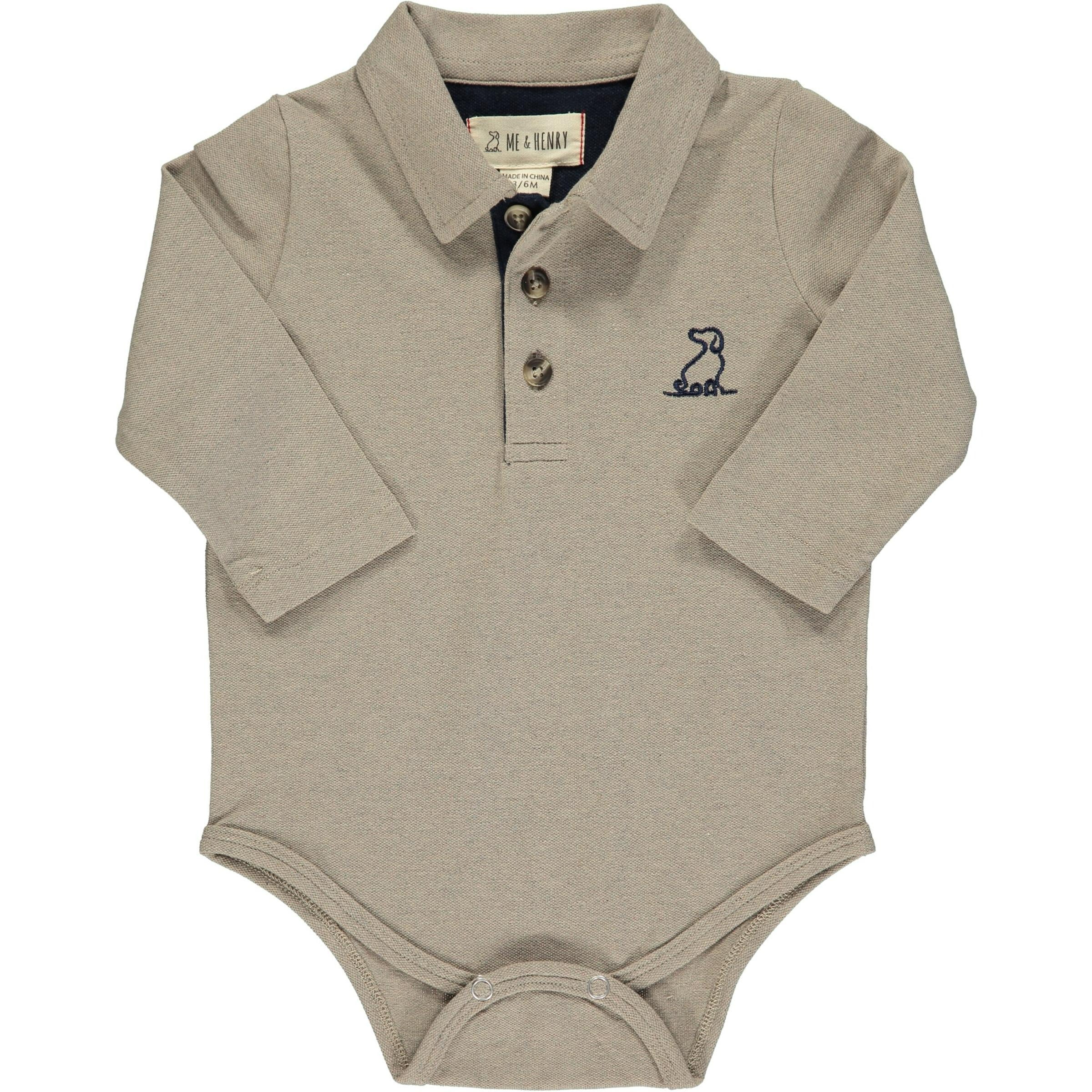 Long Sleeve polo onesie - tan