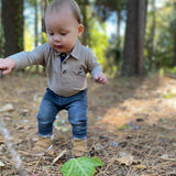 long sleeve polo onesie - tan lifestyle