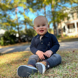 long sleeve polo onesie - navy lifestyle