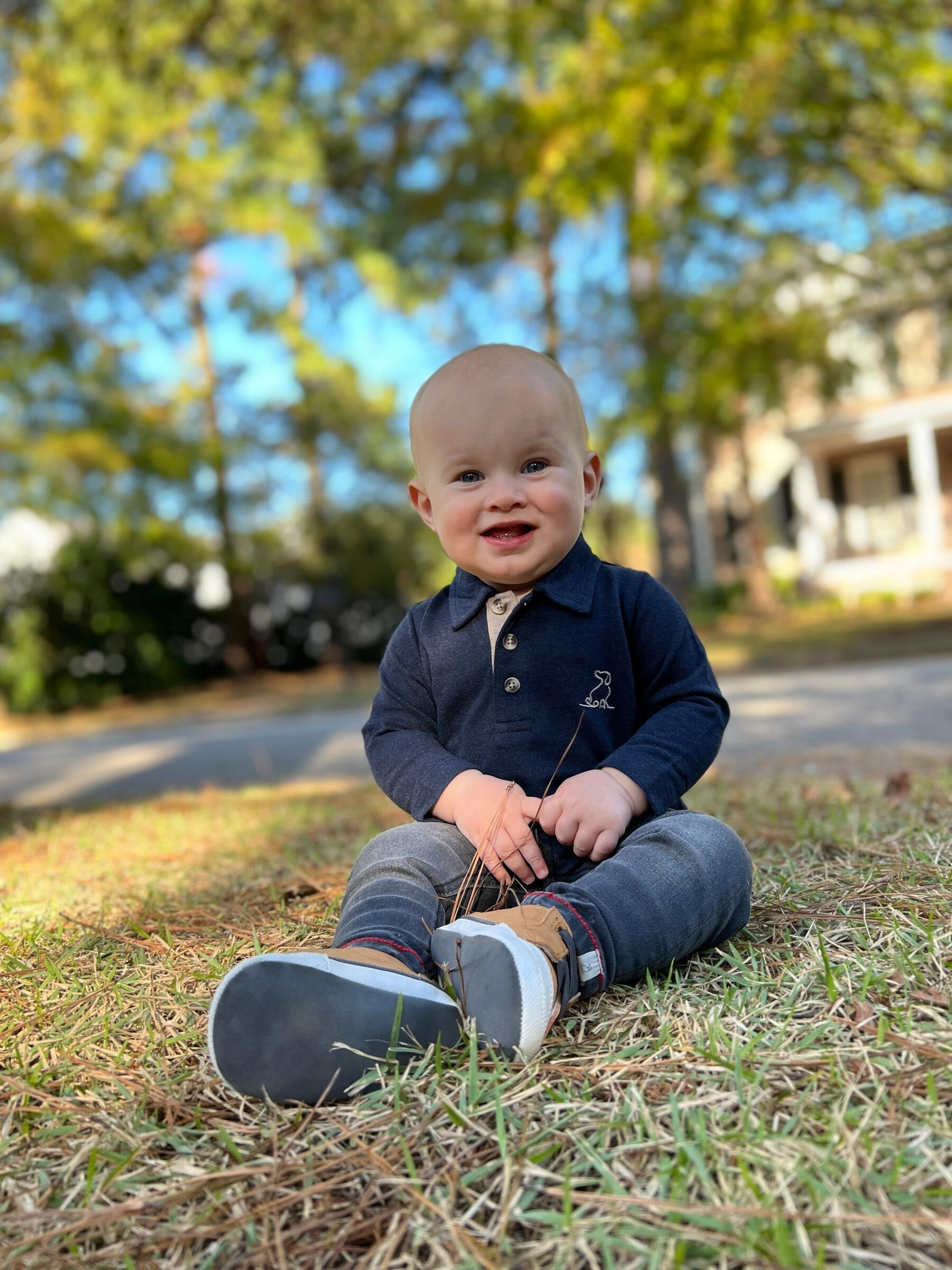 long sleeve polo onesie - navy lifestyle
