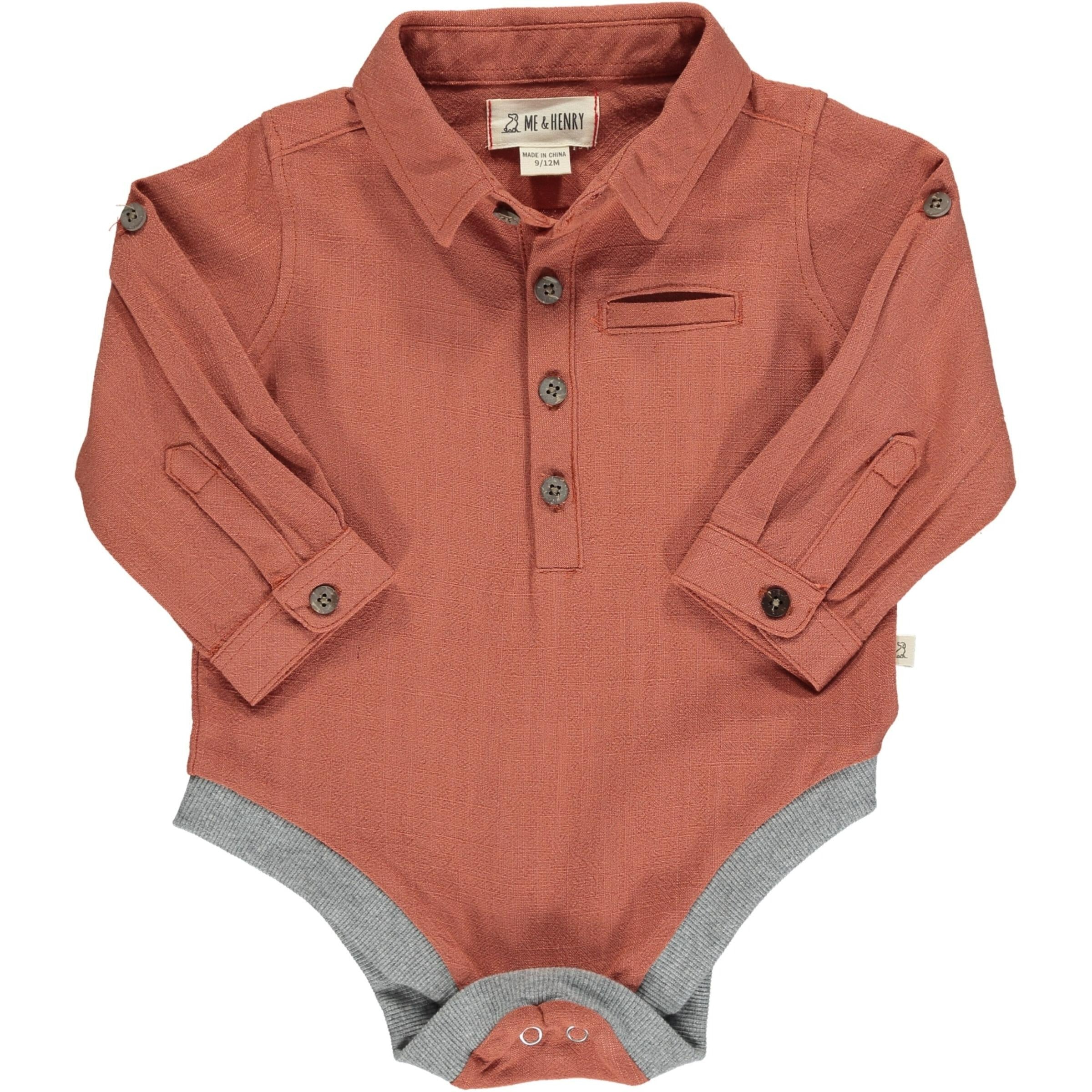 Baby long sleeve woven onesie - rust