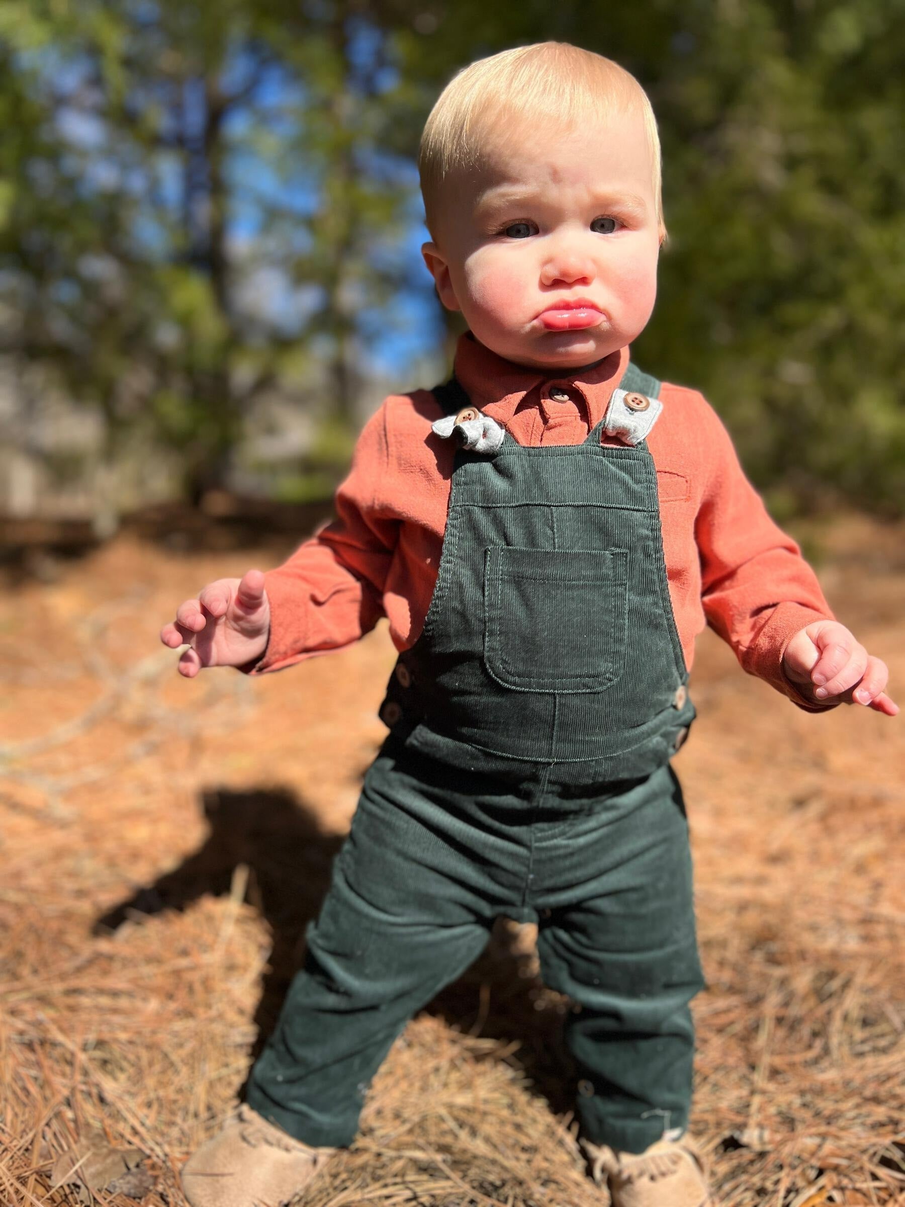 Baby long sleeve woven onesie - rust lifestyle