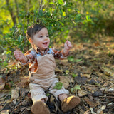 Baby long sleeve woven onesie - rust/ navy plaid lifestyle