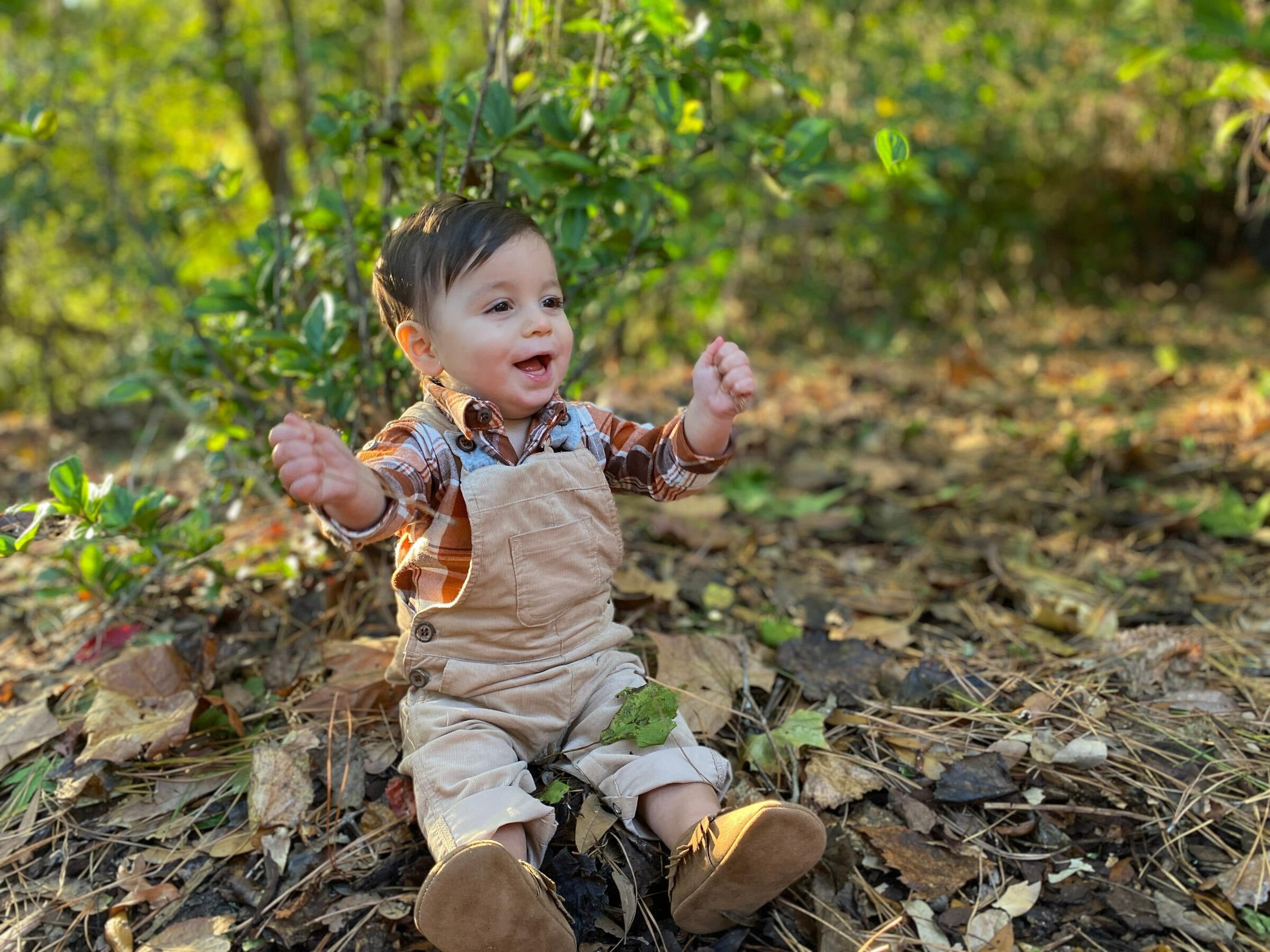 Baby long sleeve woven onesie - rust/ navy plaid lifestyle