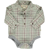 Baby long sleeve woven onesie - green plaid w/ navy