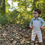 Baby long sleeve woven onesie - green plaid w/ navy lifestyle