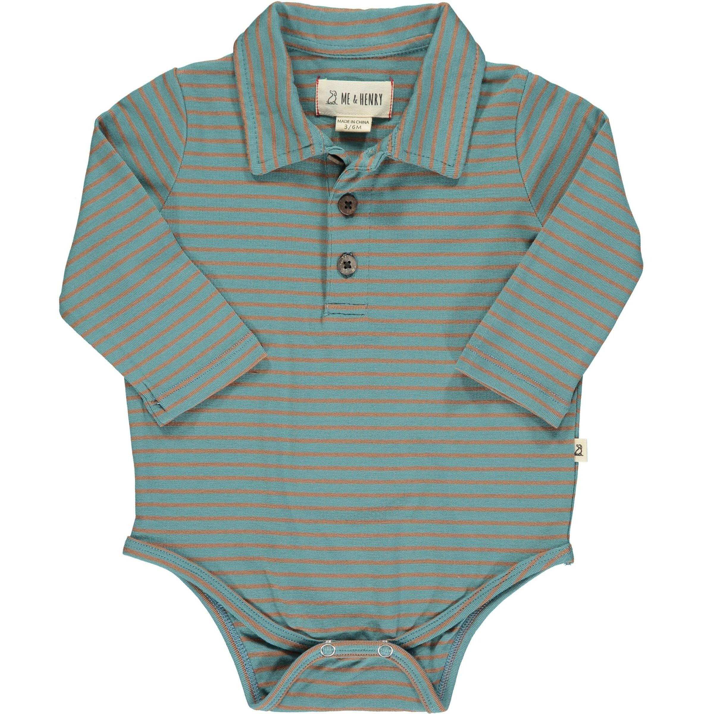 long sleeve polo onesie - blue stripe