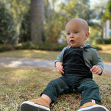 long sleeve polo onesie - blue stripe lifestyle