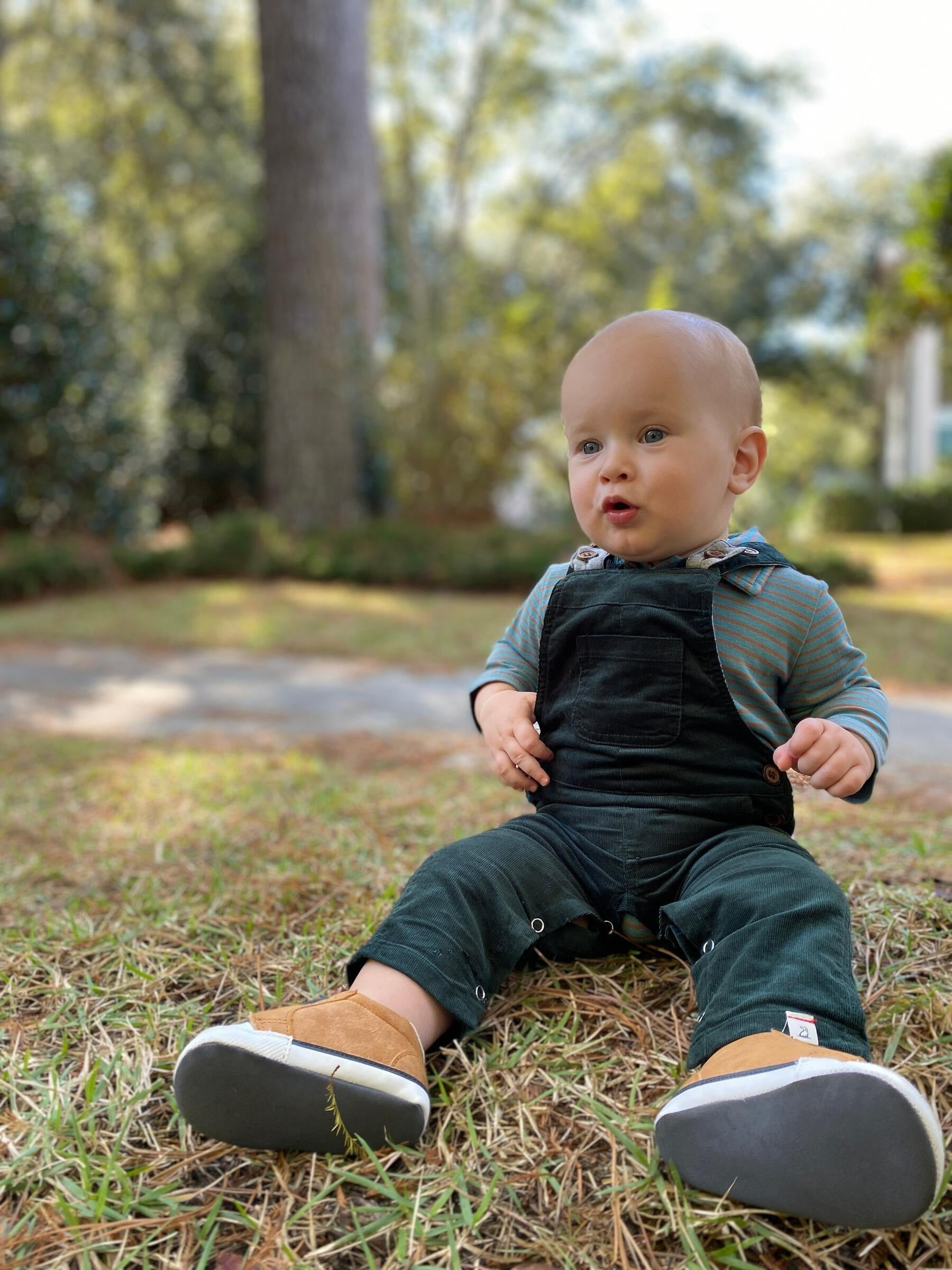 long sleeve polo onesie - blue stripe lifestyle