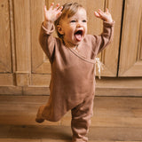 Kimono Footie with bow - chestnut lifestyle