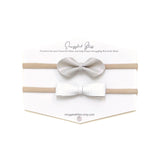Leather Bow Baby Headband - Set of 2 - Gray & White