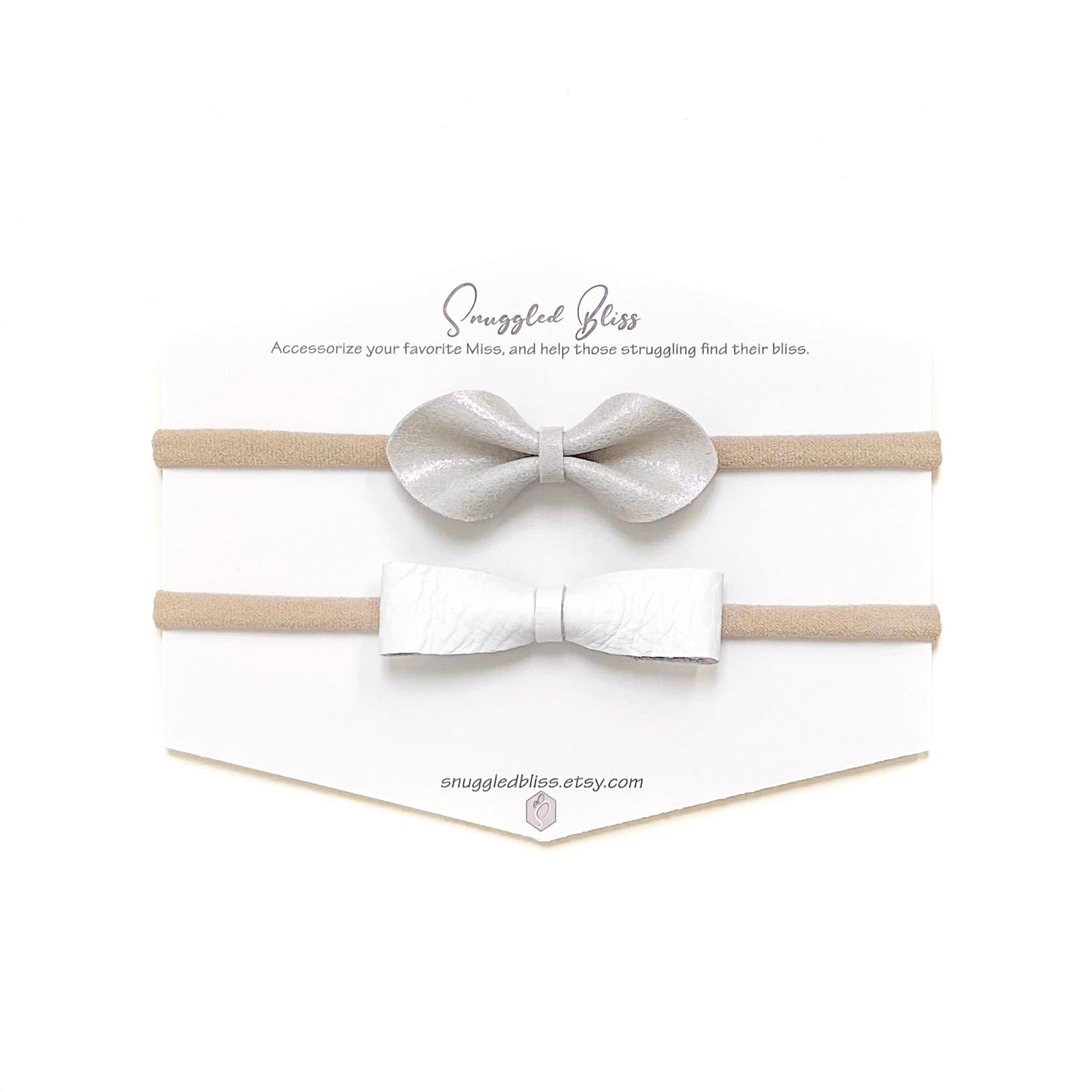 Leather Bow Baby Headband - Set of 2 - Gray & White