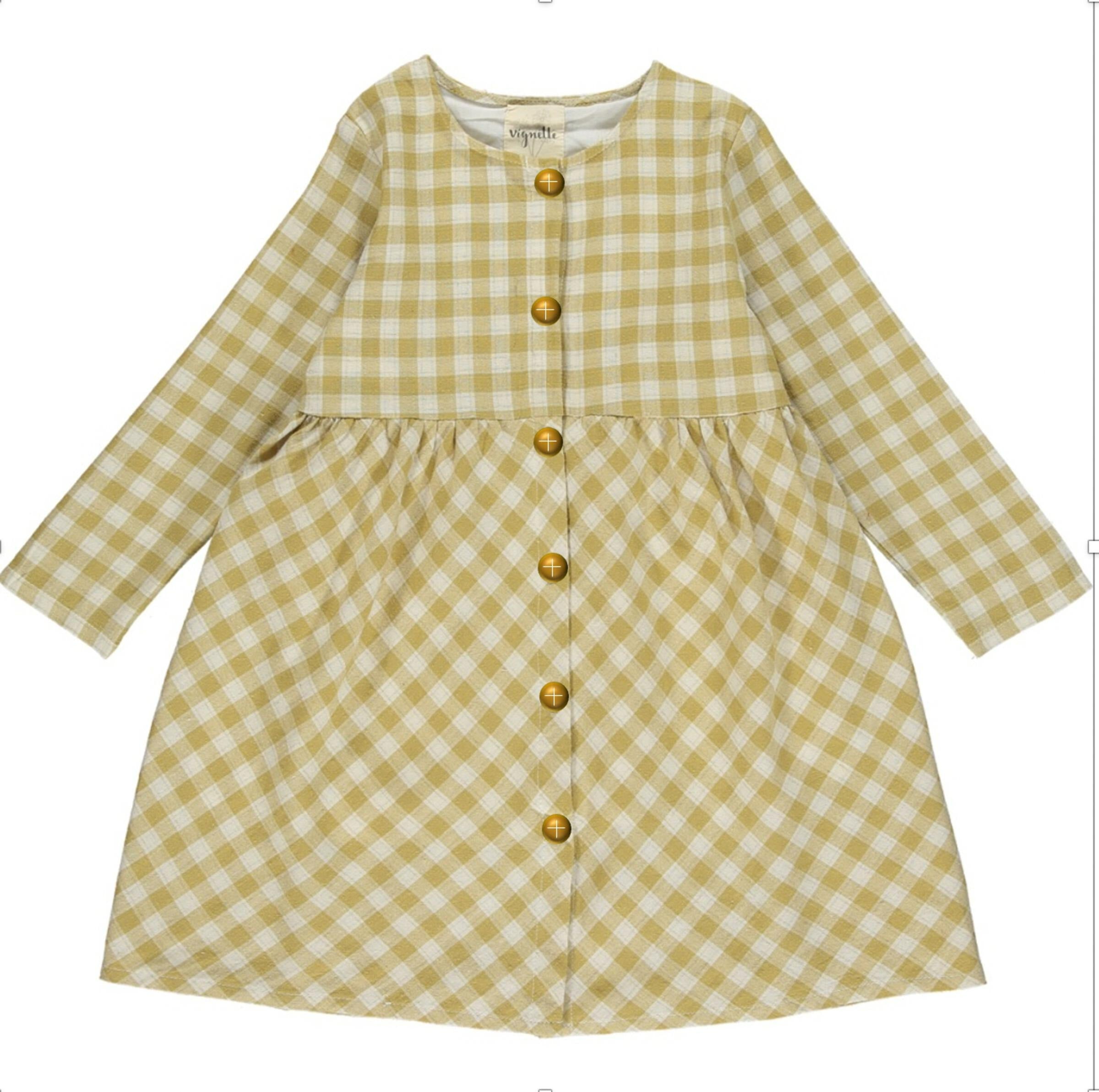 Baby Dress Long Sleeve - Gold Plaid