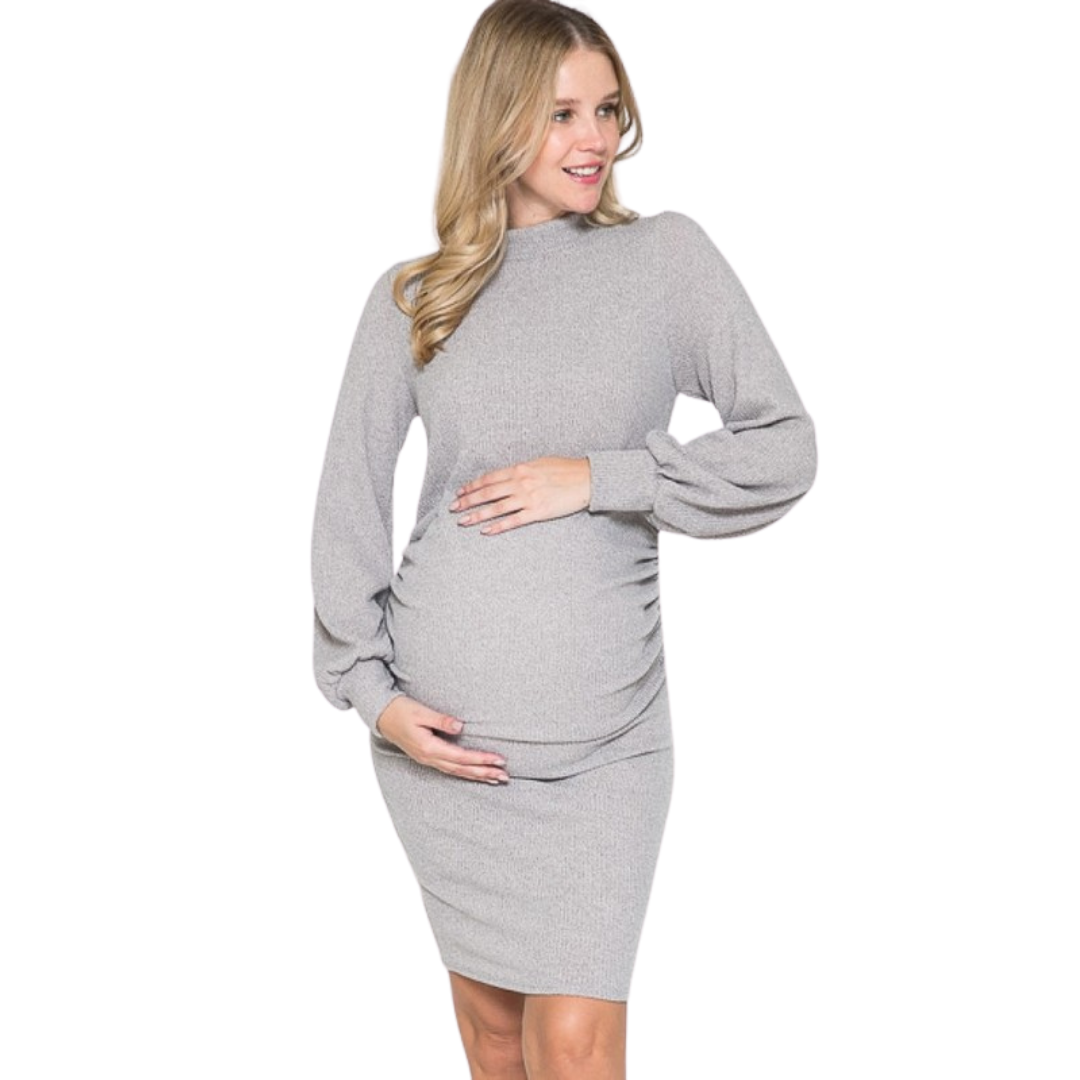 Maternity Ribbed Midi Dress with Long Sleeves - Mocha | Love Grows Boutique S Maternity Ribbed Midi Dress with Long Sleeves - Mocha | Love Grows Boutique S