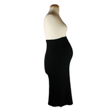 High-Waisted Ribbed Midi Skirt - Black