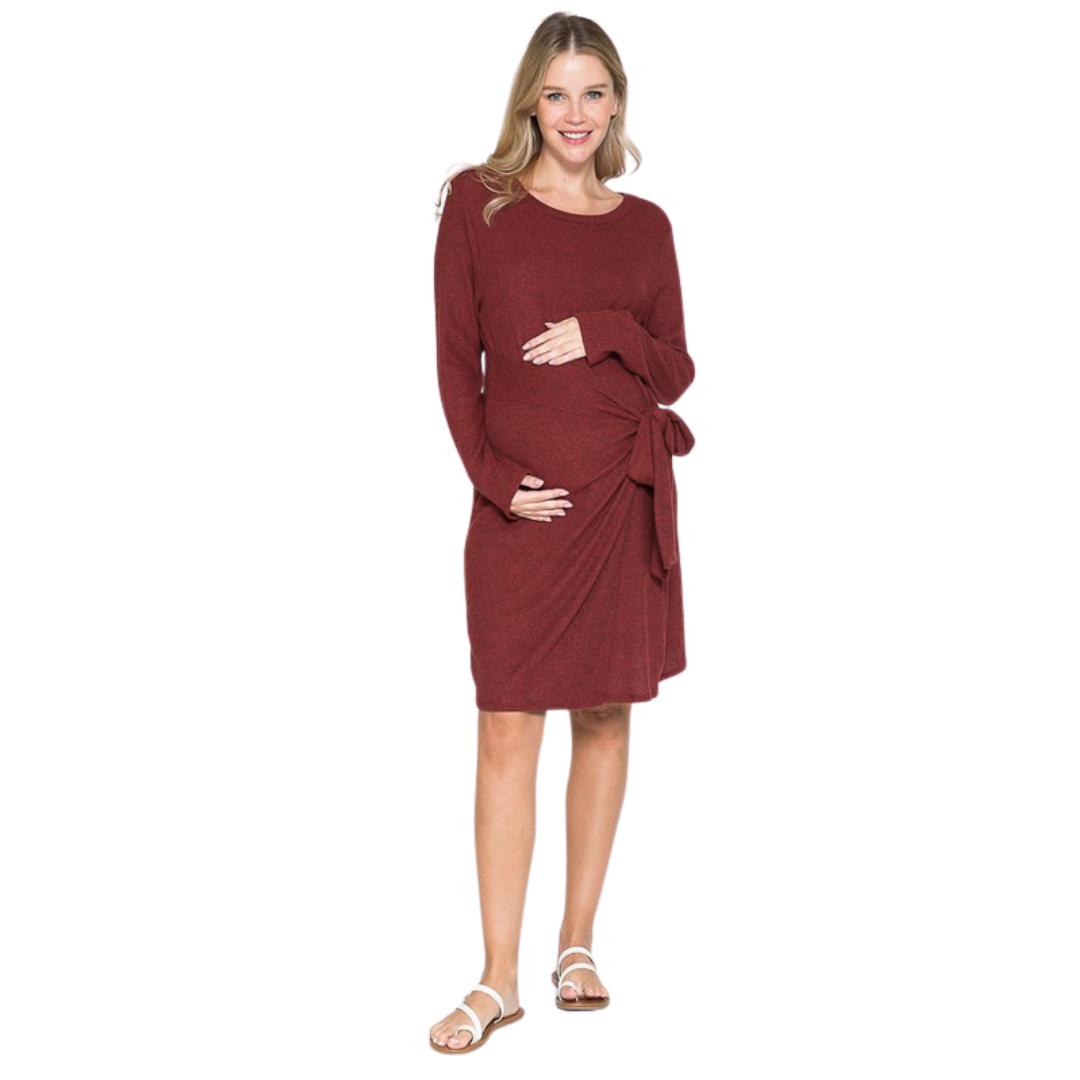 Maternity Wrap Long Sleeve Midi Dress - Burgundy | Love Grows Boutique XL Maternity Wrap Long Sleeve Midi Dress - Burgundy | Love Grows Boutique XL