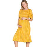 Polka dot yellow maternity dress