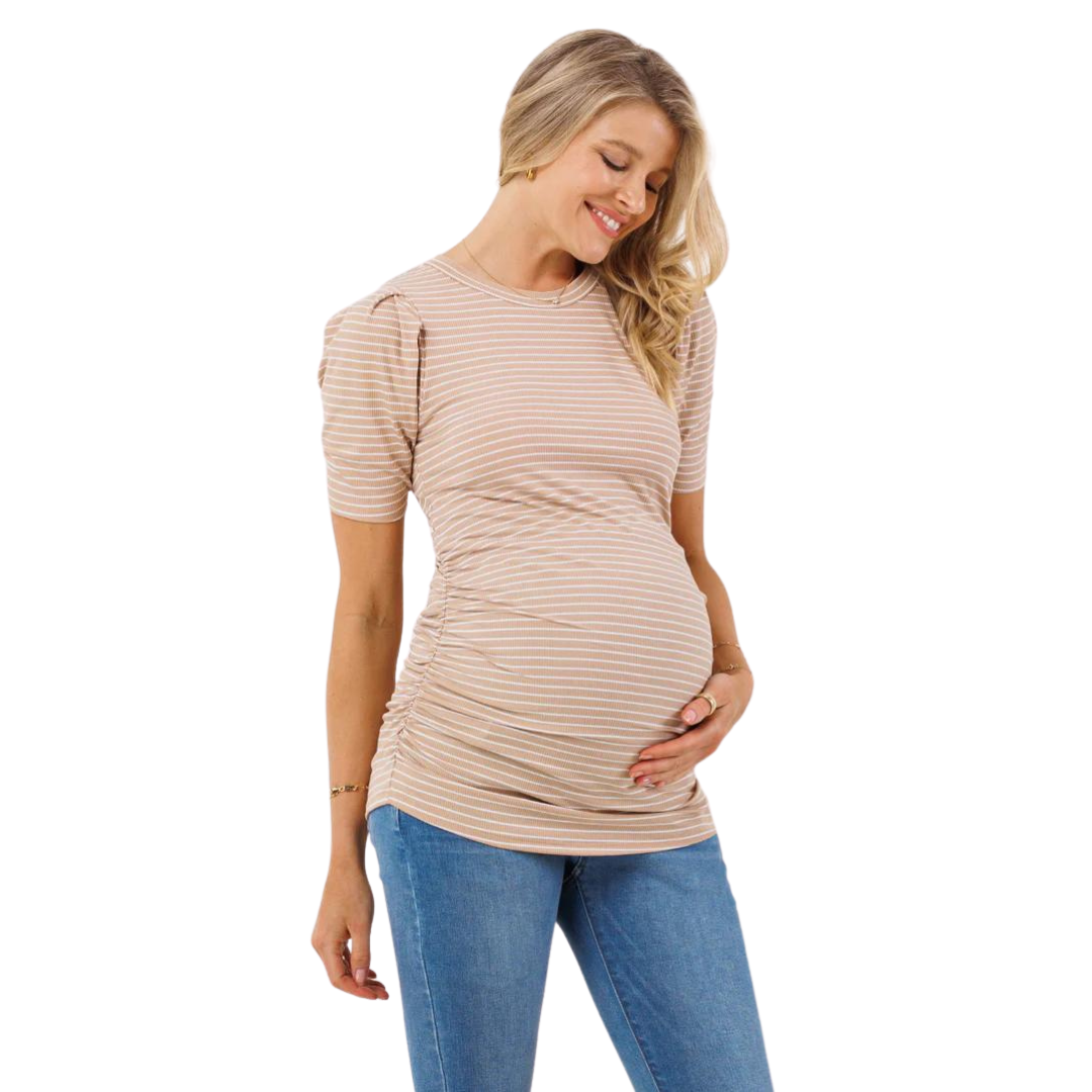 puff sleeve maternity top - taupe