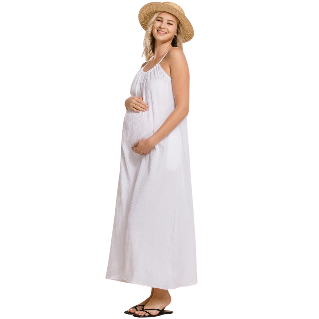 Hello Miz Maternity Sleeveless Scoop Neck Maxi Sundress with Pockets Hello Miz Maternity Sleeveless Scoop Neck Maxi Sundress with Pockets
