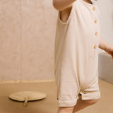 Baby Sleeveless Romper with Buttons- Taupe Lifestyle