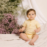 Baby Short- Sleeved Onesie with Buttons - Light Yellow