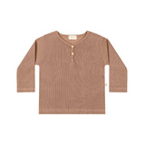 Baby T-Shirt with Buttons Long Sleeves - Chestnut