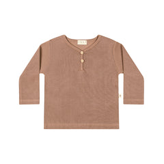 Baby T-Shirt with Buttons Long Sleeves - Chestnut