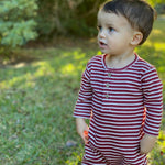 Baby Ribbed Romper - Burgundy Striped Lifestyle
