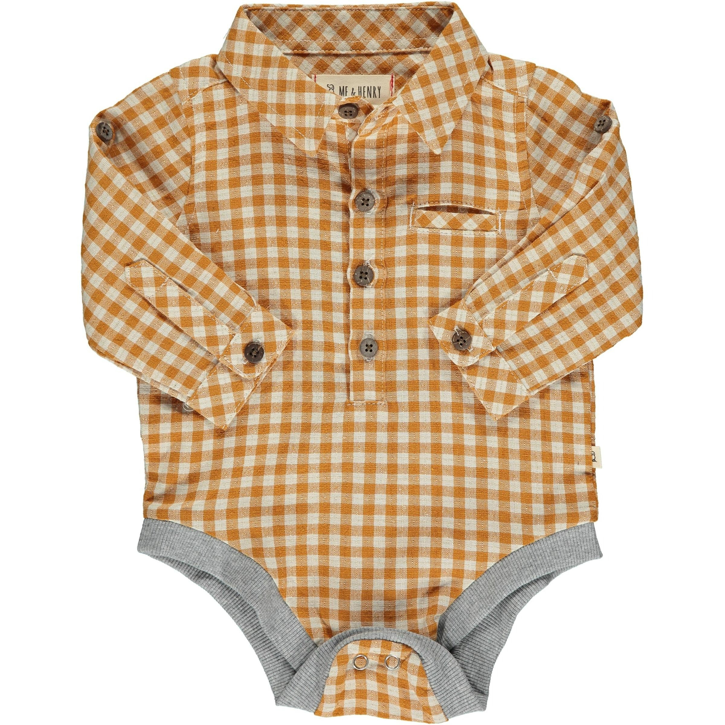 Baby long sleeve woven onesie - gold plaid