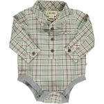 Baby long sleeve woven onesie - green plaid w/ navy 