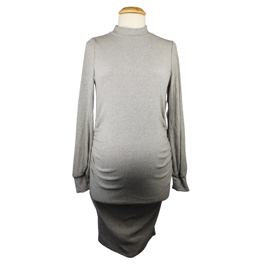 Maternity ribbed dress long sleeves - mocha front