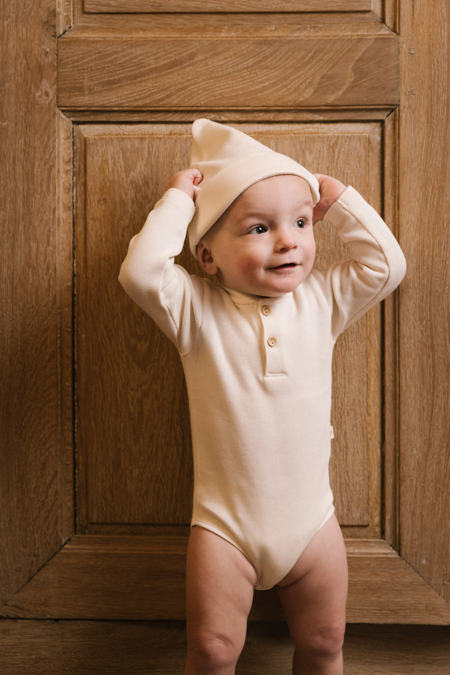 Long Sleeve Onesie with Buttons - Ivory lifestyle