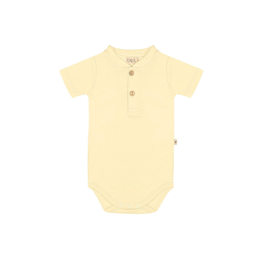 Baby Short- Sleeved Onesie with Buttons - Light Yellow