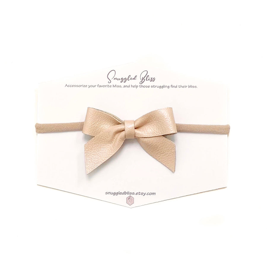 Leather Bow Baby Headband - Pearlized Pink