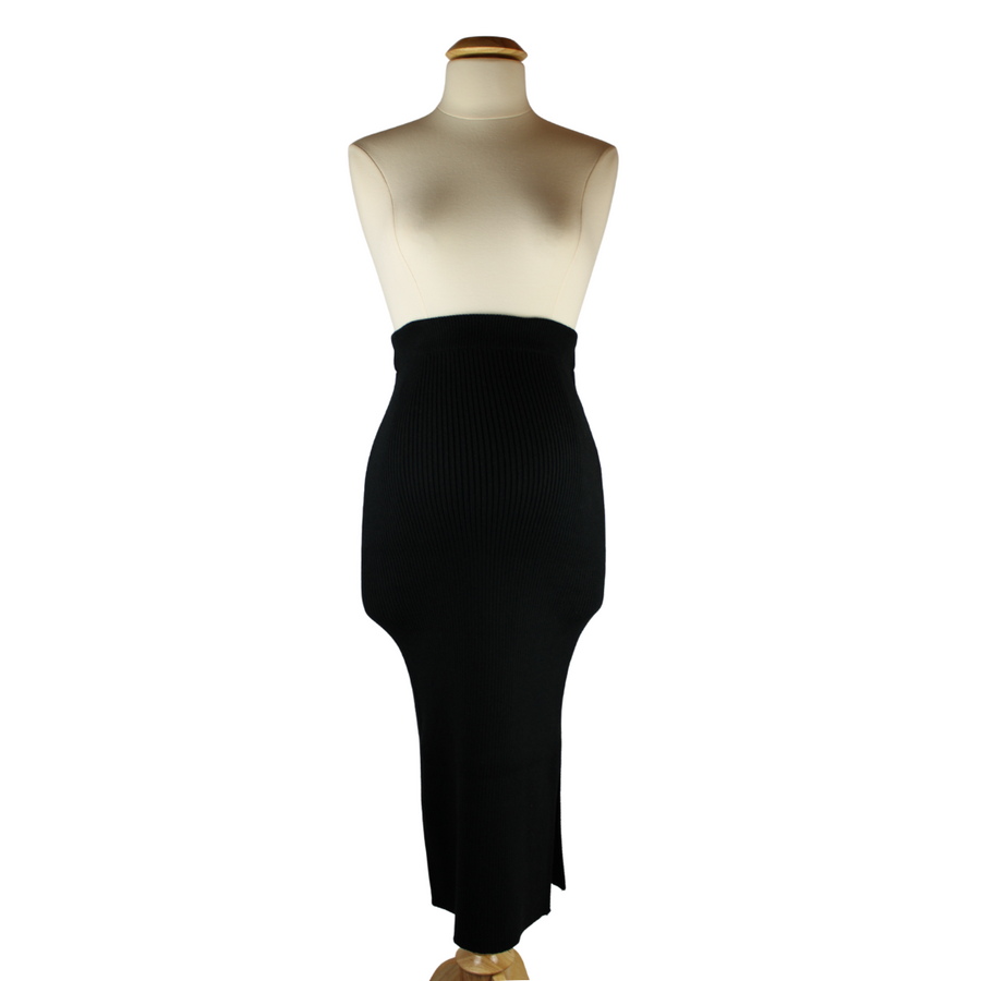 High-Waisted Ribbed Midi Skirt - Black