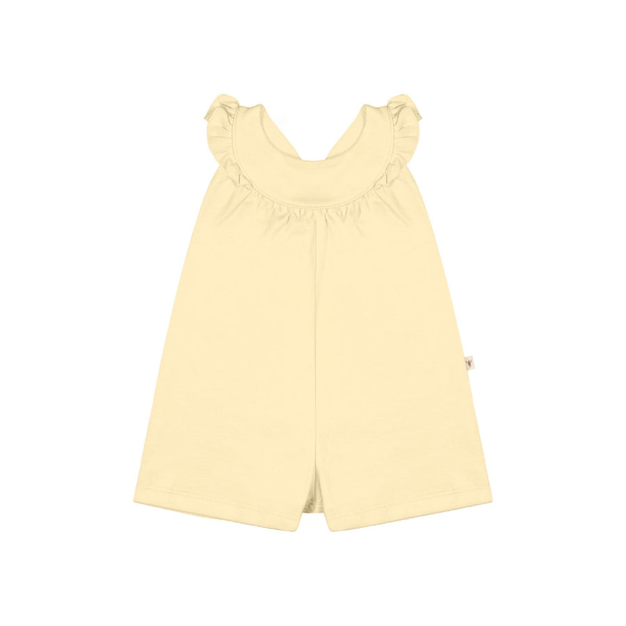 Baby Romper with Flutter Sleeves - Light Yellow