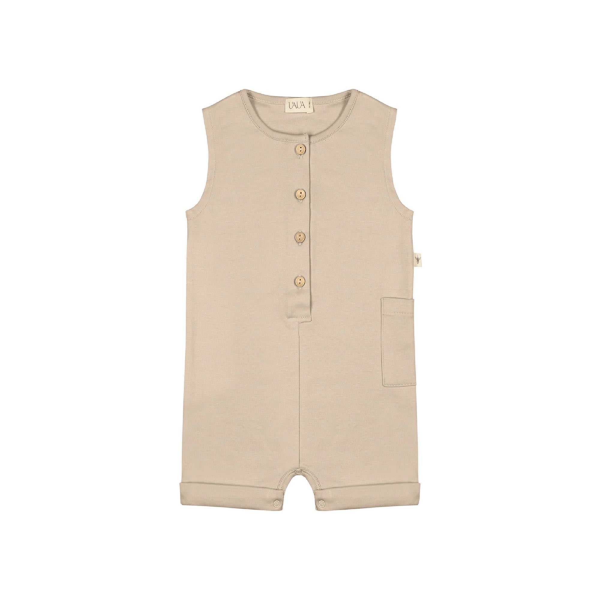 Baby Sleeveless Romper with Buttons- Taupe