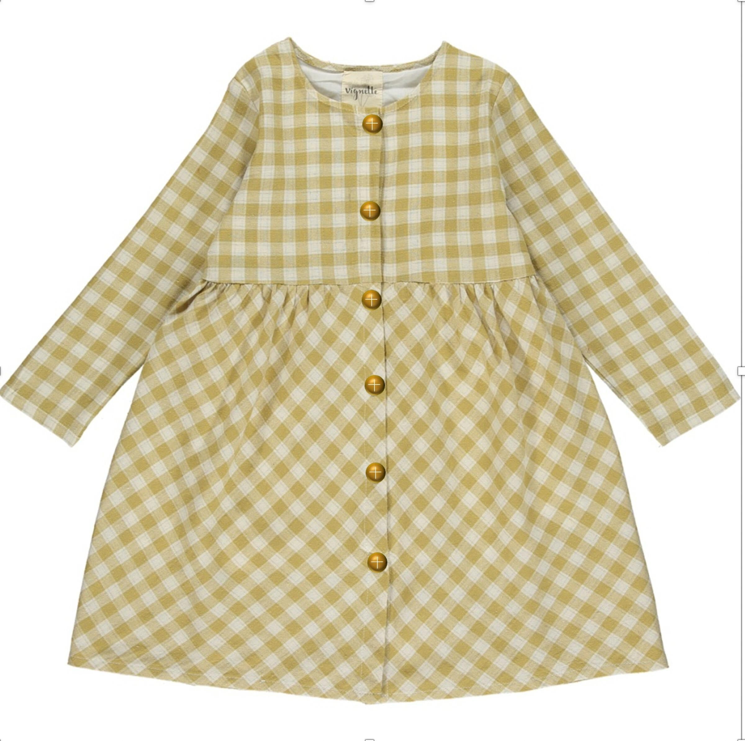 Baby Dress Long Sleeve - Gold Plaid
