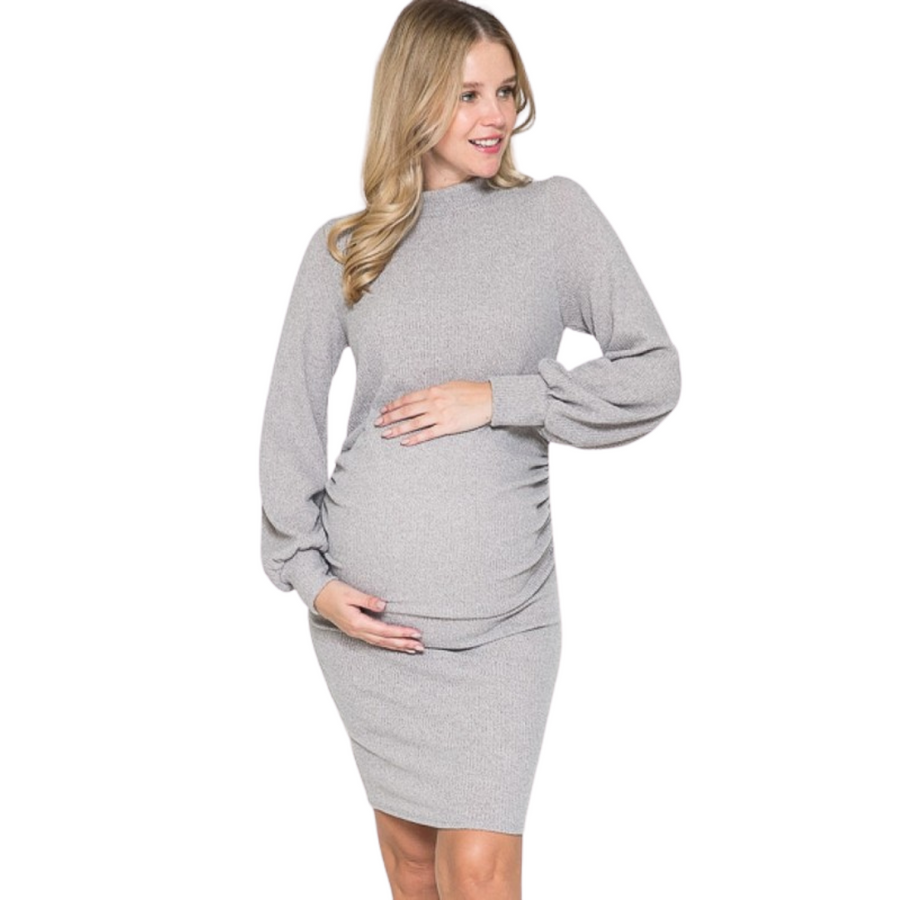 Maternity ribbed dress long sleeves - mocha  lifestyle